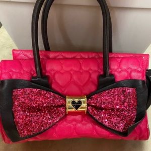 Betsey Johnson pink and black bow purse